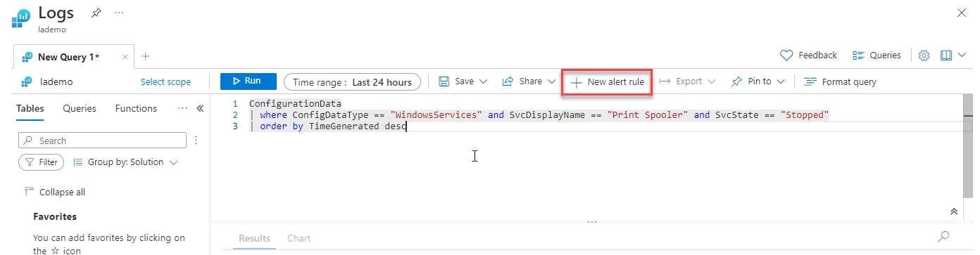 New Alert Rule - Log Analytics