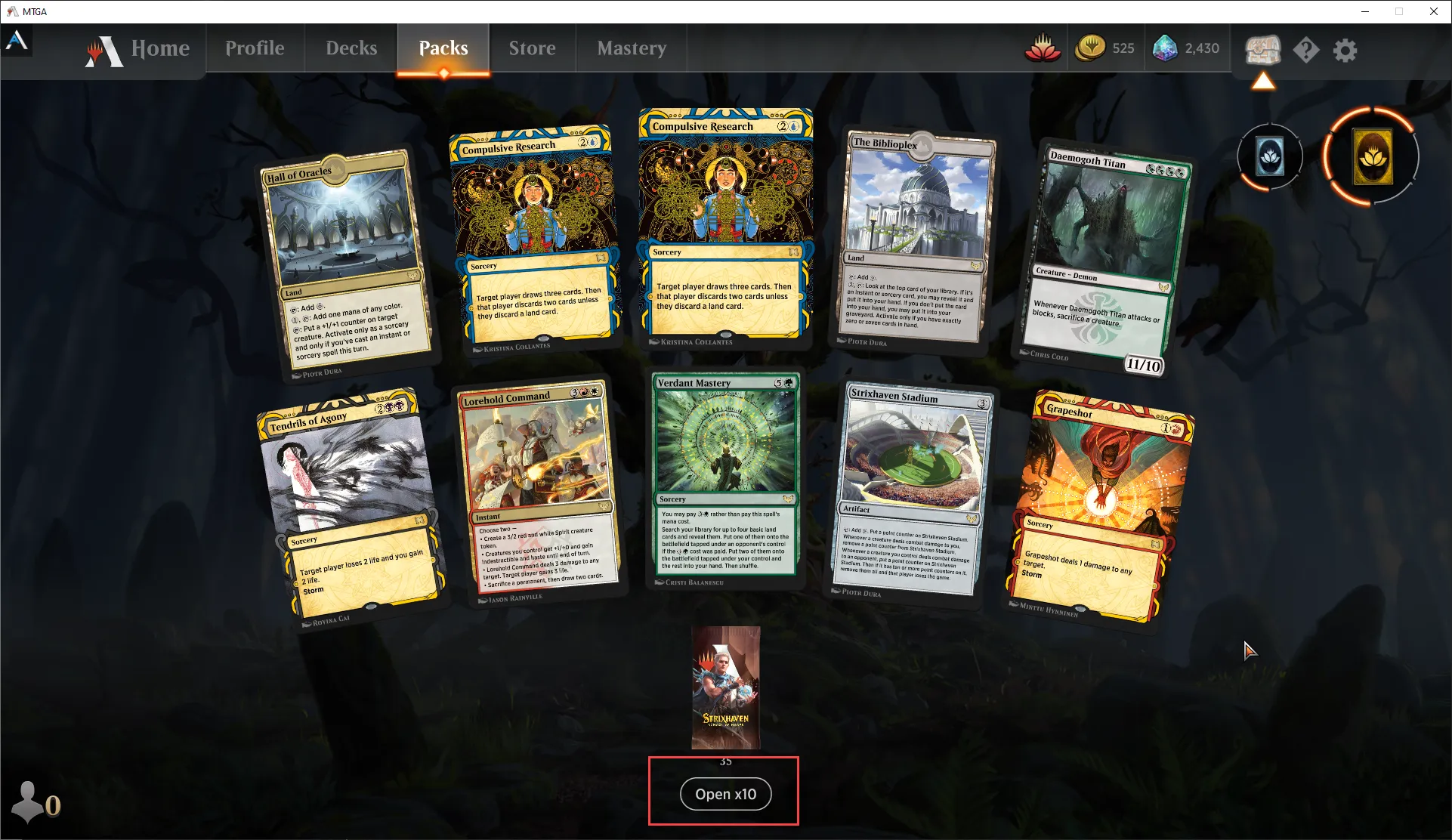 MTG Arena Bulk Pack Opening
