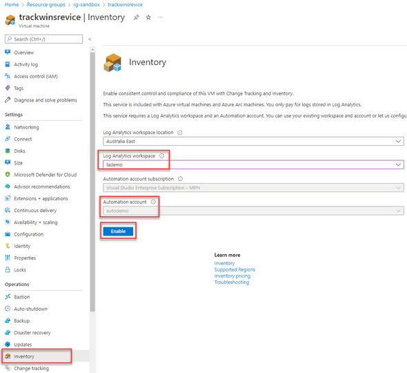 Enable inventory and tracking in Azure