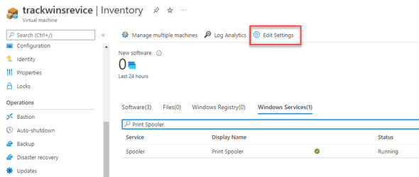Window Services tracking - Edit Settings