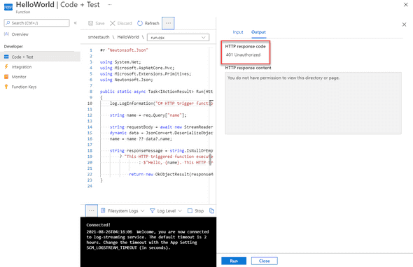 401 Azure Function